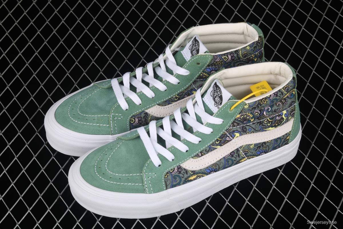 Vans Sk8-Mid Reissue cashew flower avocado green color Zhongbang leisure board shoes VN0A391F6TM