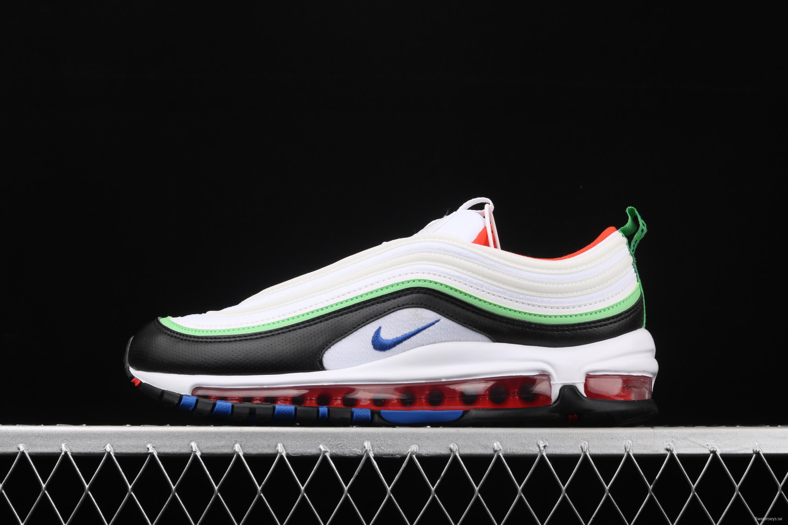 NIKE Air Max 97 black, white and green 3M reflective bullet air cushion running shoes 921522-105