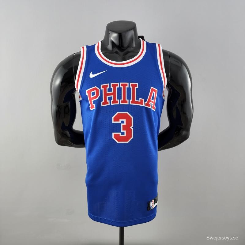 Retro Philadelphia 76ers Iverson #3 Crew Neck Blue NBA Jersey 