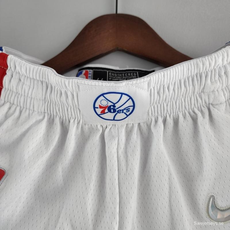 75th Anniversary Philadelphia 76ers NBA Shorts White Blue Trim