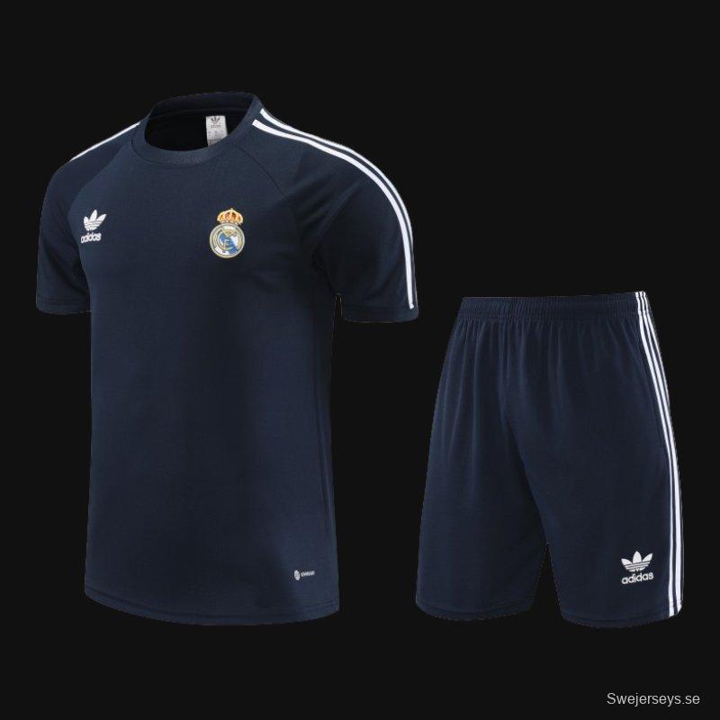 23/24 Adidas Originals Real Madrid Navy Cotton Short Sleeve Jersey+Shorts